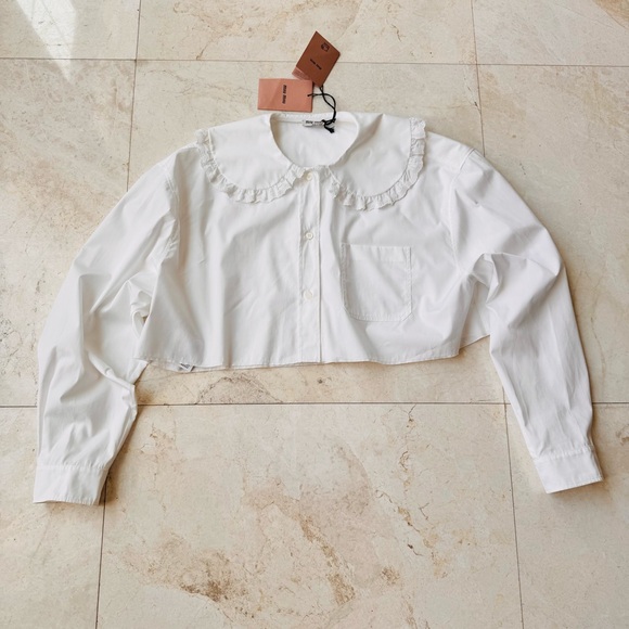Miu Miu Peter Pan Collar Cropped Cotton Poplin shirt size 40 - Picture 7 of 16